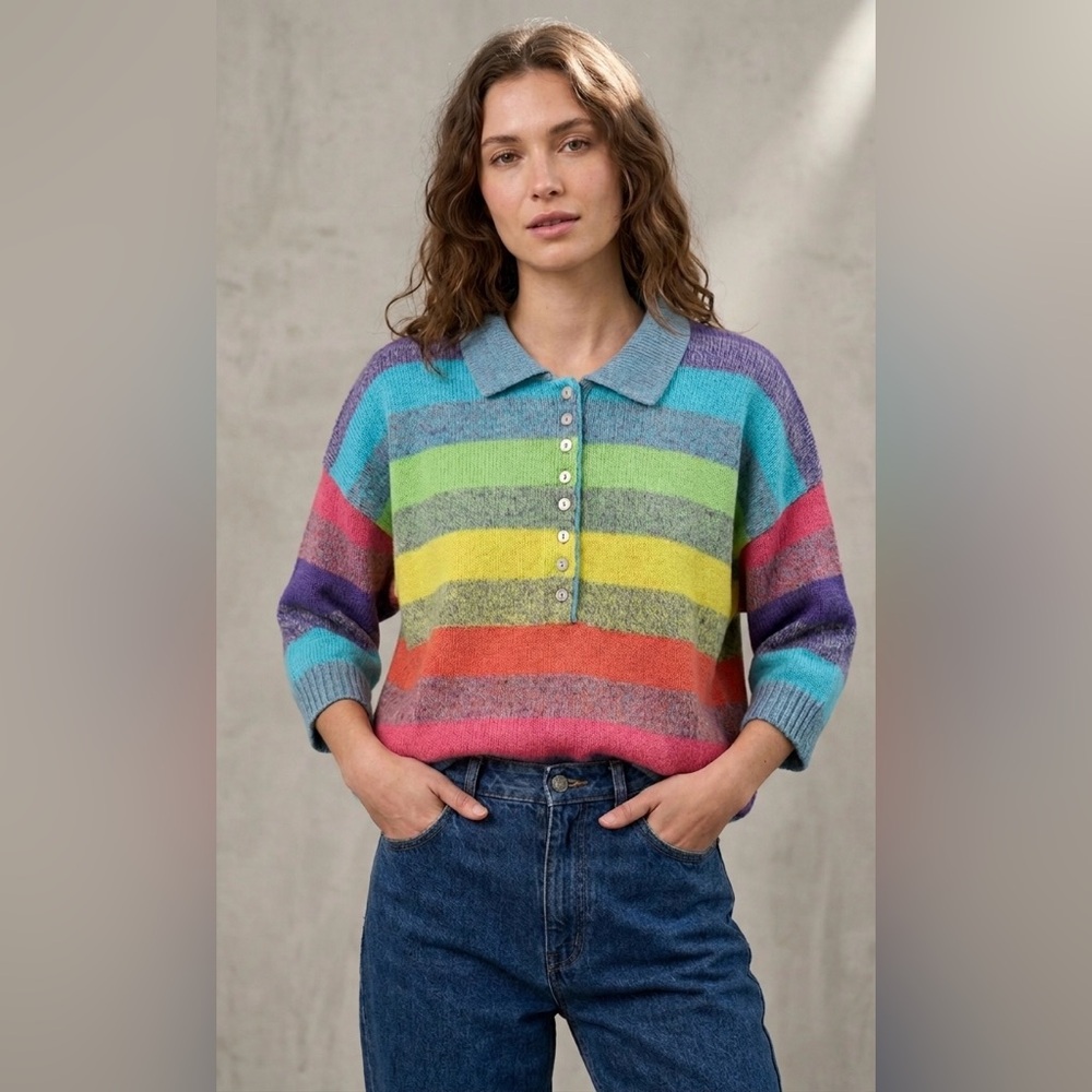 Venezia Multicolor Striped V-Neck‎ Polo Sweater